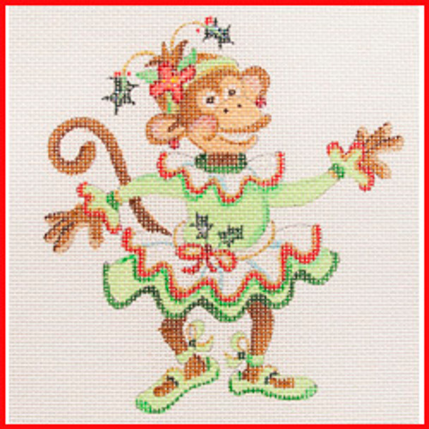 CODA-09 Dancing monkey in green tutu w/out string of lights 5" x 5" 18 Mesh Strictly Christmas