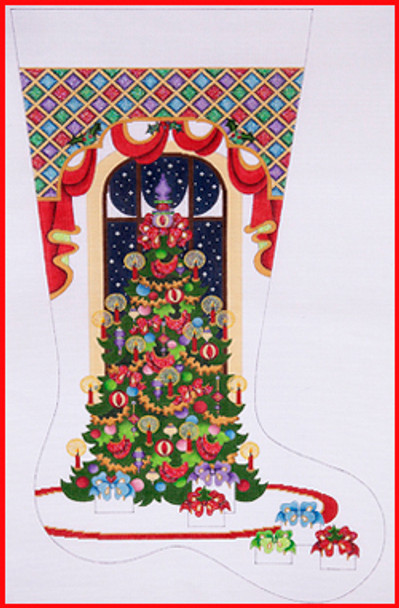 CS-399 Fancy tree w/diamond top 13 Mesh Stocking  23'Tall Strictly Christmas!