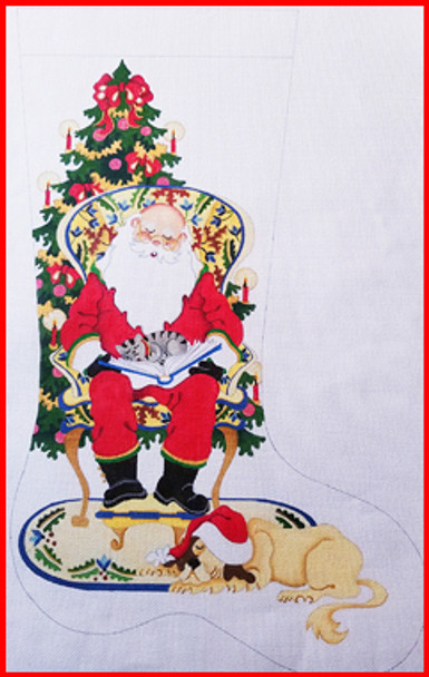 CS-201C Santa in gold chair w/cat & dog - all asleep 13 Mesh 23" TALL Strictly Christmas!