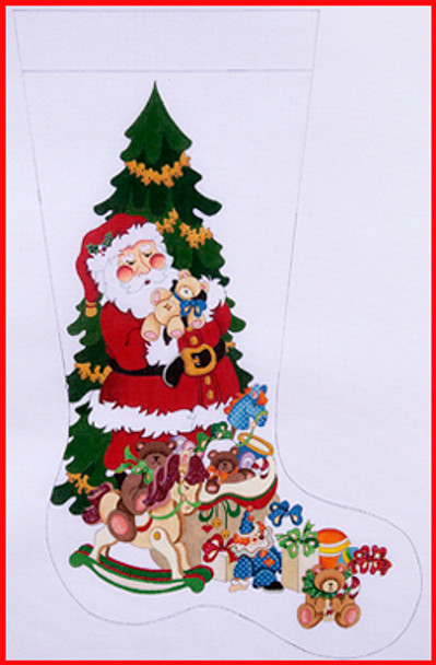 CS-254 Santa holding bear w/toy bag and large tree 13 Mesh 23" TALL Strictly Christmas!