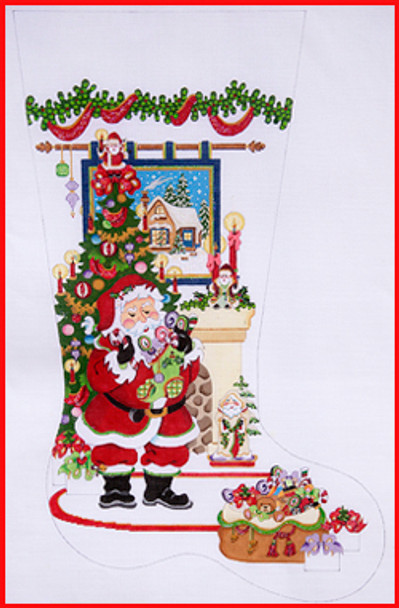 CS-272 Santa w/fireplace w/tapestry & small Santa on hearth  18 Mesh 23" TALL Strictly Christmas!