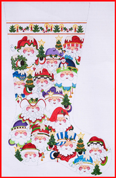 CS-343 Multi Santa faces (15) 13 Mesh Stocking 23'Tall Strictly Christmas!