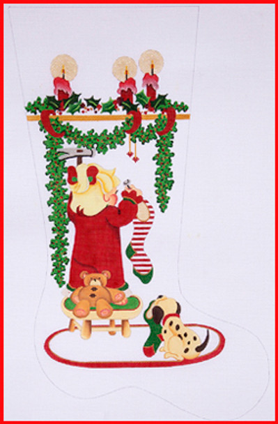 CS-450 Girl w/bear, candles, holly cuff 13 Mesh Stocking  23' Tall Strictly Christmas!