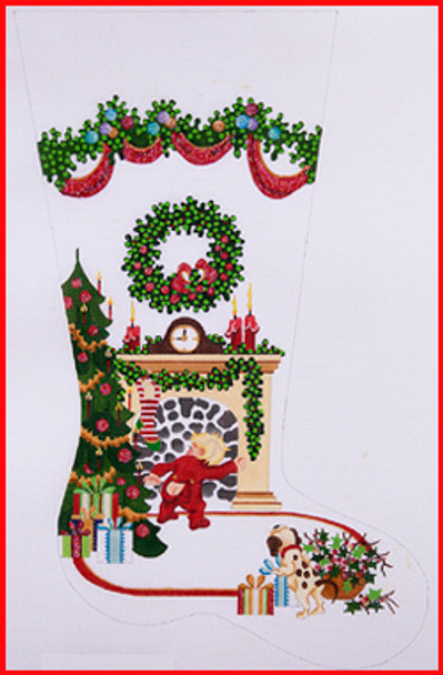 CS-282HG Where is Santa? Boy looking up fireplace  tree heavy garland 13 Mesh 23" TALL Strictly Christmas!