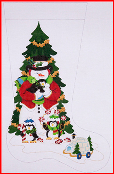 CS-290 Santa /Snowman holding a penguin w/tree & other penguins 18 Mesh Strictly Christmas!