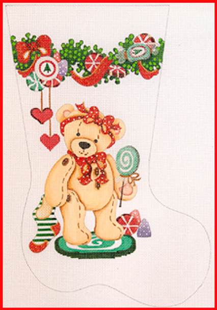 CS-1111 Bear w/candy cane, stocking; candy garland cuff 13 Mesh Stocking MID-SIZE 18" tall Strictly Christmas!