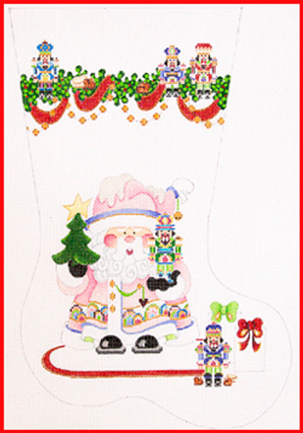 CS-1146 Santa - garland w/nutcrackers 13 Mesh Stocking MID-SIZE 18" tall Strictly Christmas!