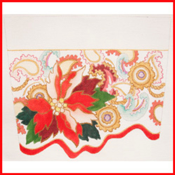 CSC-18  Poinsettia w/paisley background 9" x 11" 18 Mesh STOCKING CUFF Strictly Christmas!