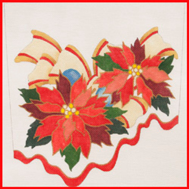 CSC-19 Poinsettias w/ribbons 10 1/2" x 11" 18 Mesh STOCKING CUFF Strictly Christmas!