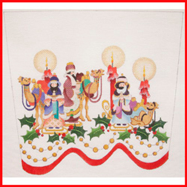 CSC-31 Nativity w/wisemen candles 9 1/2" x 10 1/2"18  Mesh STOCKING CUFF Strictly Christmas!