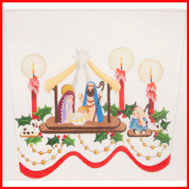 CSC-32 Nativity w/holy family 9 1/2" x 10 1/2" 18 Mesh STOCKING CUFF Strictly Christmas!