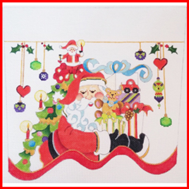 CSC-112 Santa w/robot & stuffed bear 10" x 10 1/2" 18 Mesh STOCKING CUFF Strictly Christmas!