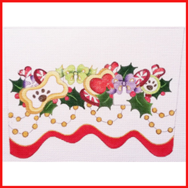 CSC-1006 Dog cuff w/milk bone & treats 6 1/2 x 11 1/4" 13 Mesh STOCKING CUFF Strictly Christmas!