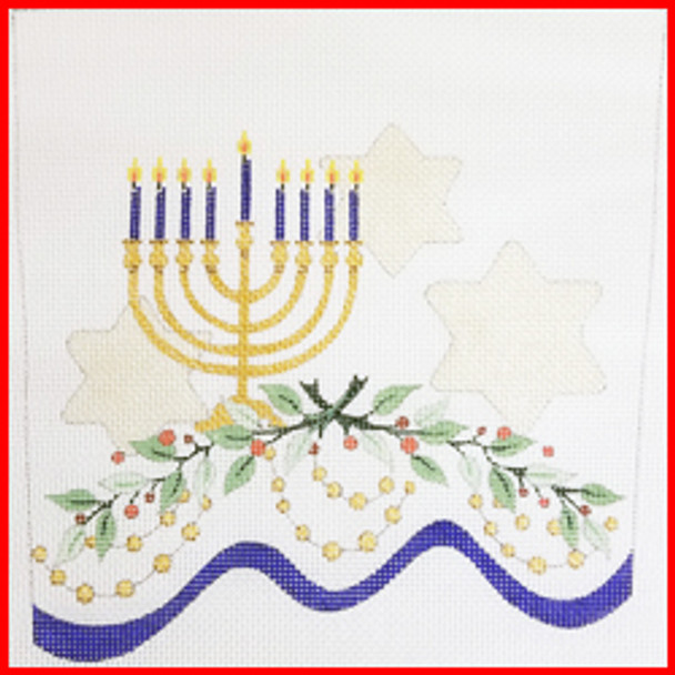 HSC-01 Hanukkah cuff w/menorah 9 1/2" x 10 1/4" 18 Mesh STOCKING CUFF Strictly Christmas!