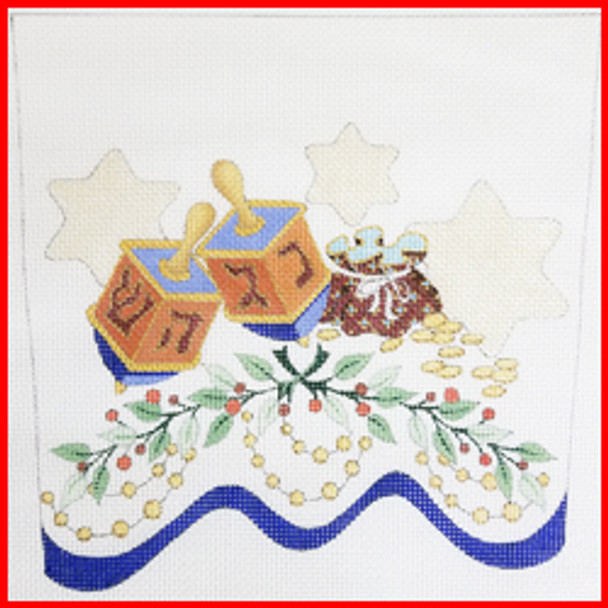 HSC-02 Hanukkah cuff w/dreidels 9 1/2" x 10 1/4" 18 Mesh STOCKING CUFF Strictly Christmas!