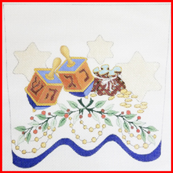 HSC-02 Hanukkah cuff w/dreidels 9 1/2" x 10 1/4" 13 Mesh STOCKING CUFF Strictly Christmas!