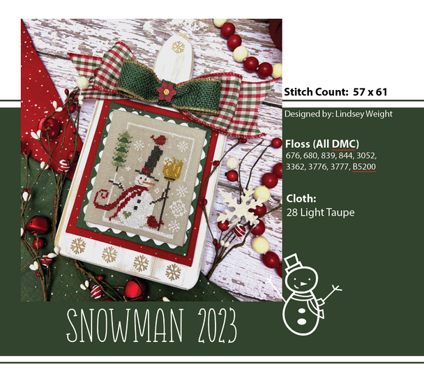 Snowman 2023 57 x 61  Primrose Cottage Stitches YT