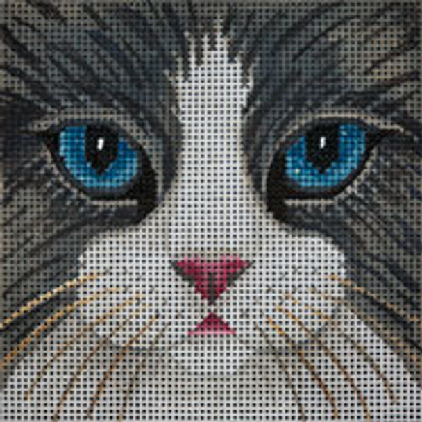 Animal A062L Large Black & White Cat Face 6 x 6 13 Mesh JP Needlepoint