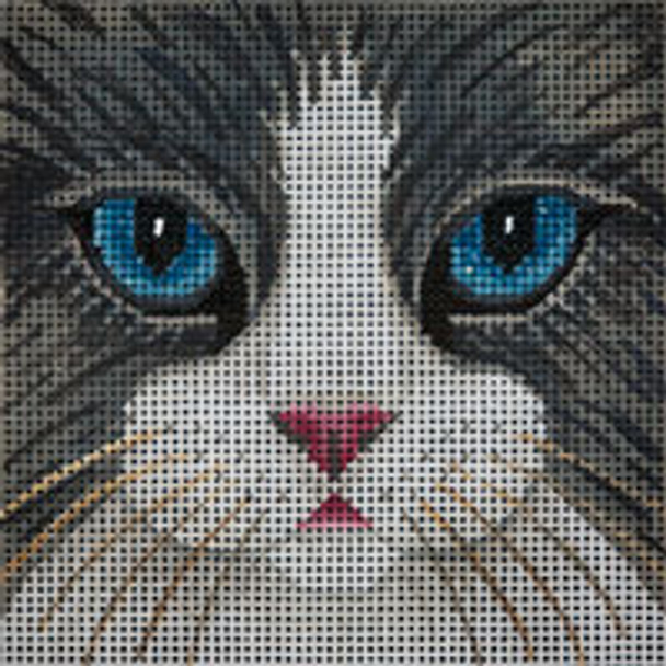 Animal A062S Small Black & White Cat Face 5 x 5  13 Mesh JP Needlepoint