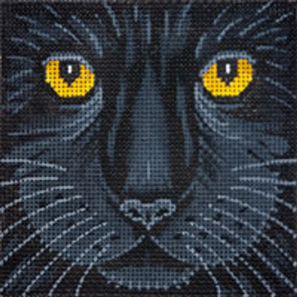 Animal A064L Large Black Cat Face 6 x 6 13 Mesh JP Needlepoint