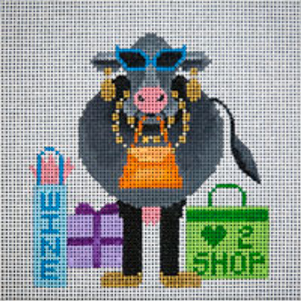 Animal A071 Shop Until the Cows Come Home 6 x 6 13 Mesh JP Needlepoint