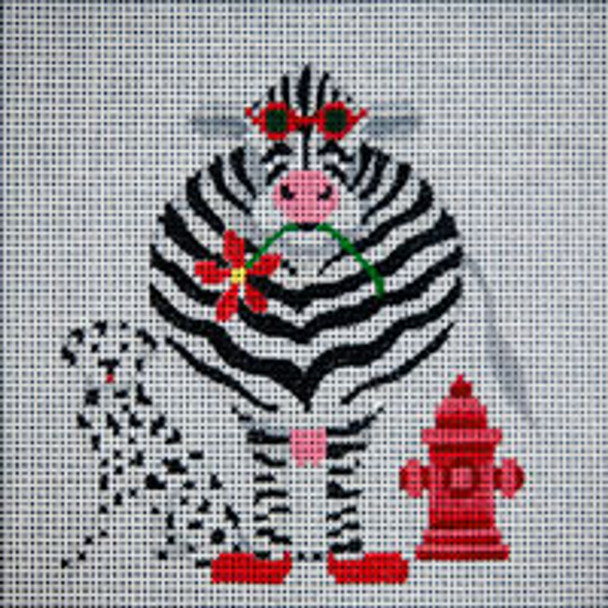 Animal A079 Black And White And Red All Over Zebra Cow 6 x 6 13 Mesh JP Needlepoint