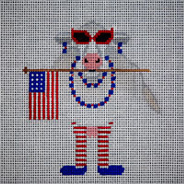 Animal A081 Patriotic Cow 6 x 6 13 Mesh JP Needlepoint