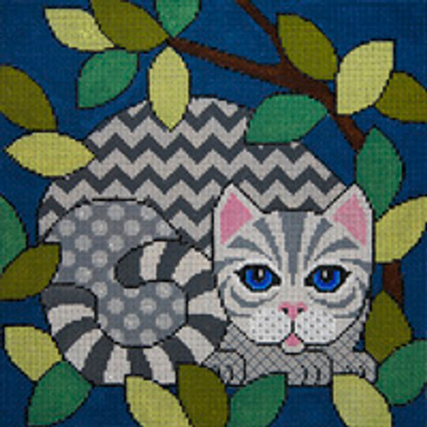 Animal A331 Out Cattin’ Around w/Silver Tabby	10 x10 13 Mesh JP Needlepoint