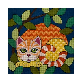 Animal A322 Out Cattin’ Around w/Orange Tabby 5 x 5  18 Mesh JP Needlepoint