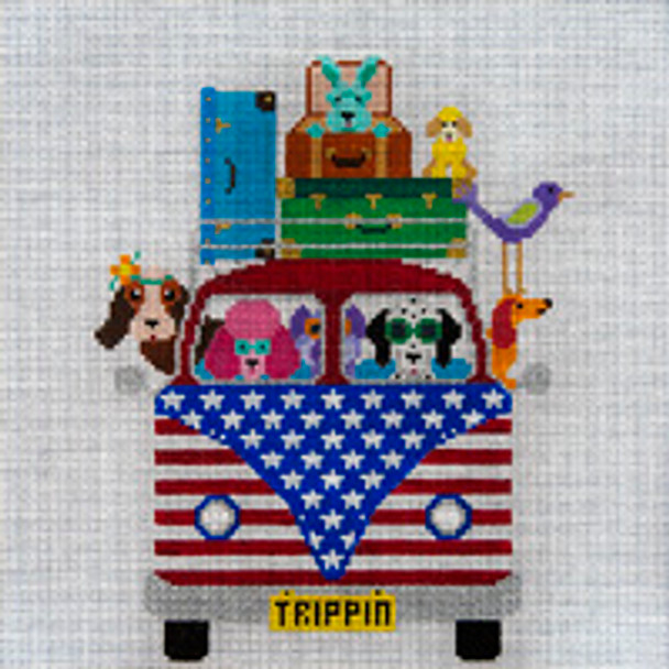 Animal A309 Patriotic Pups Trippin’ Along 10 x 10 13 Mesh JP Needlepoint