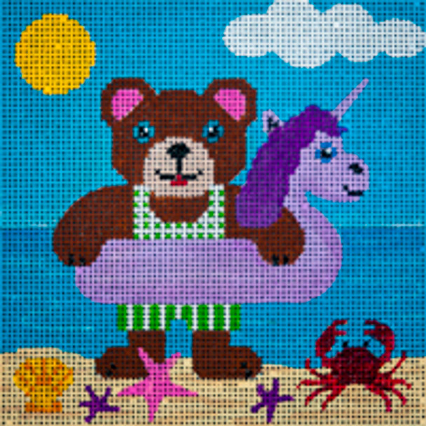 Animal A361 Brown Beach Bear & Unicorn 4.5 x 4.5 18 Mesh JP Needlepoint (2021)