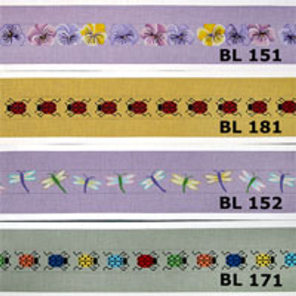 BELT BL171 Rainbow of Ladybugs on Sage 36 x 1.25 on 18 Mesh JP Needlepoint