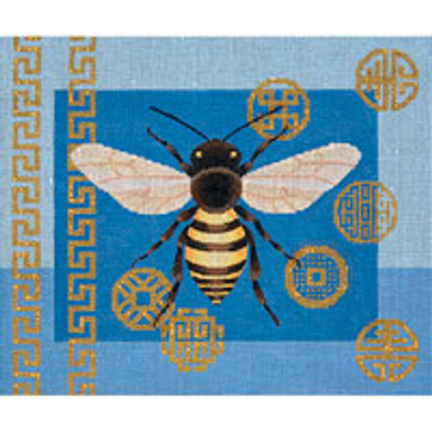 Bird/Insect B016 Bee & Coins on Blue 10 x 12 13 Mesh JP Needlepoint