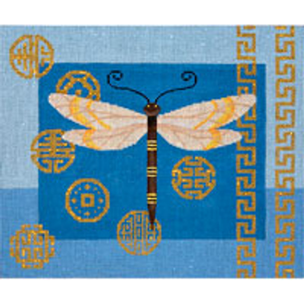 Bird/Insect B017 Dragonfly & Coins on Blue 10 x 12 13 Mesh JP Needlepoint