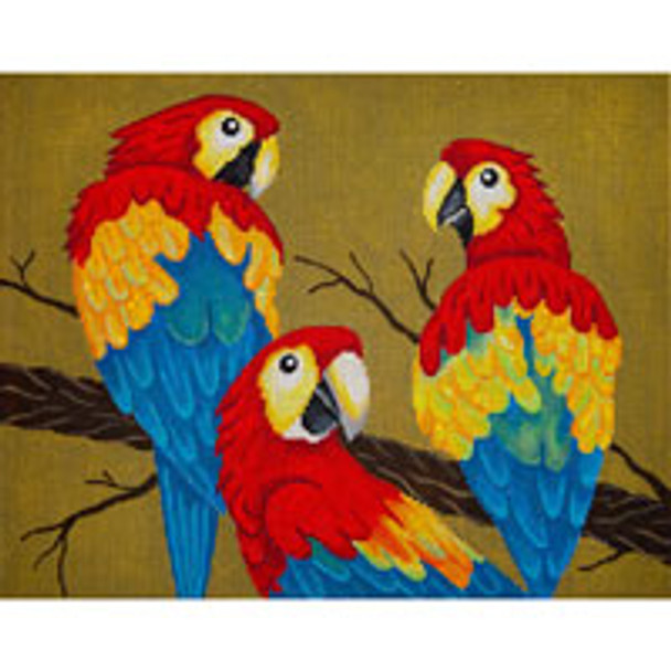 Bird/Insect B035 3 Parrots in a Tree 11 x 14  13 Mesh JP Needlepoint