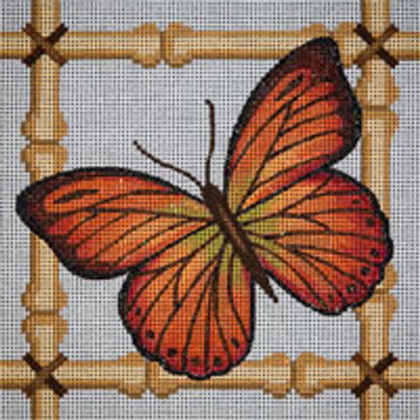 Bird/Insect B072 Orange Butterfly & Bamboo 7 x 7 13 Mesh JP Needlepoint