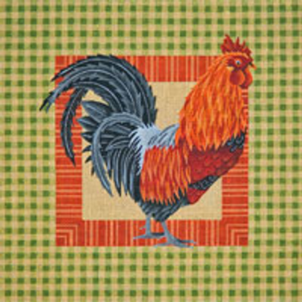 Bird/Insect B099 Rooster on Green Plaid	 15 x 15 13 Mesh JP Needlepoint