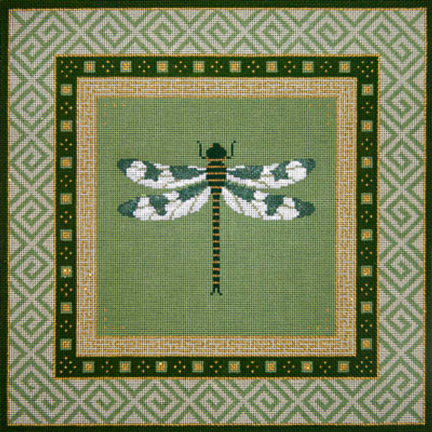 Bird/Insect B245 Dragonfly w/Green Oriental Borders 14 x 14 13 Mesh JP Needlepoint