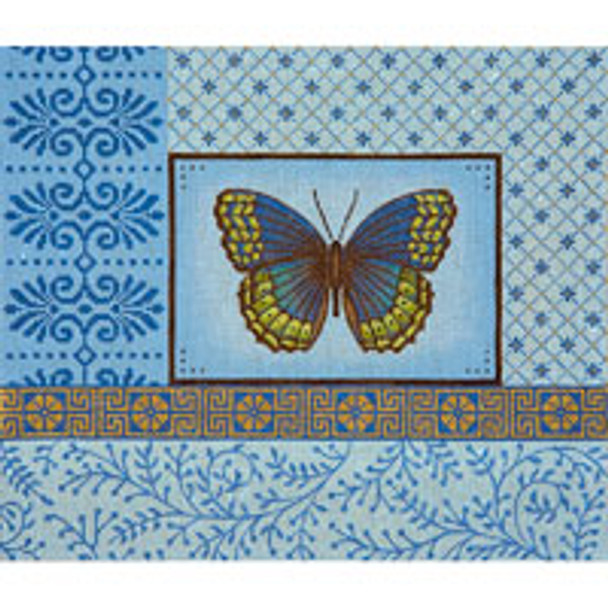 Bird/Insect B220 Blue Butterfly & Borders 12 x 14  13 Mesh JP Needlepoint
