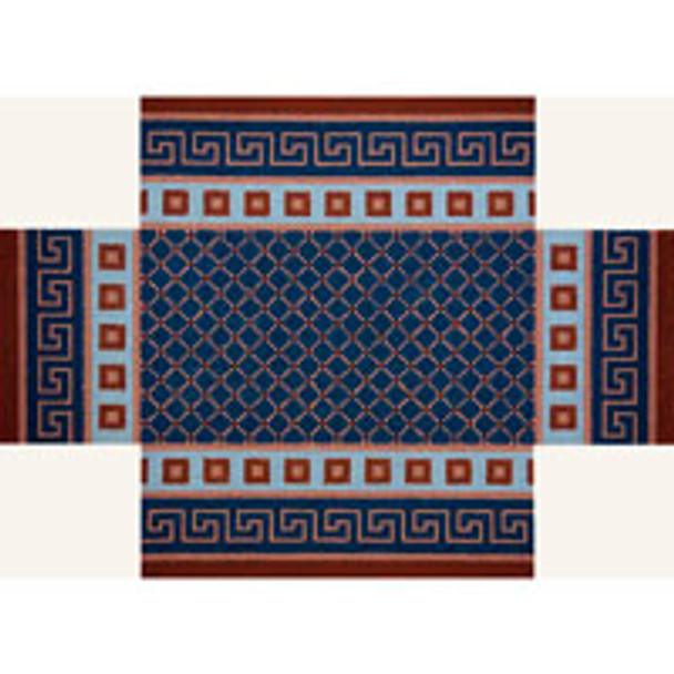 BRICK COVER BC055 Blue & Rust Greek Key & Diamonds	10 x 14 13 Mesh JP Needlepoint