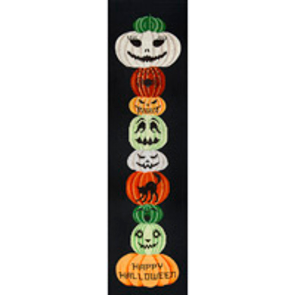 Holiday H025-B Halloween Pumpkin Tower on Black 7x25 13 Mesh JP Needlepoint