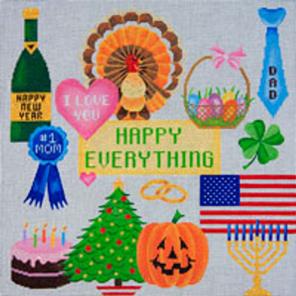 Holiday H031 Happy Everything Patchwork 15x15 13 Mesh JP Needlepoint