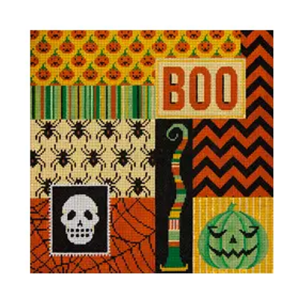 Holiday H032 Halloween “BOO” Patchwork 11 x 11 13 Mesh JP Needlepoint