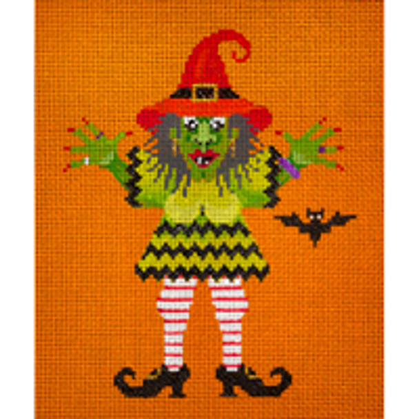 Holiday H068 Grey Haired Senior Witch 5 x 6 18 Mesh JP Needlepoint