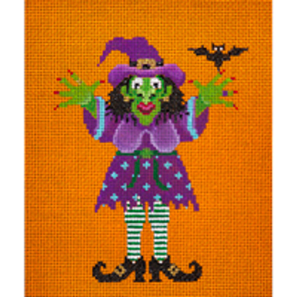 Holiday H066 Black Haired Senior Witch 5 x 6 18 Mesh JP Needlepoint