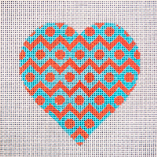 Holiday H071 Blue Happy Heart 5 x 5 18 Mesh JP Needlepoint