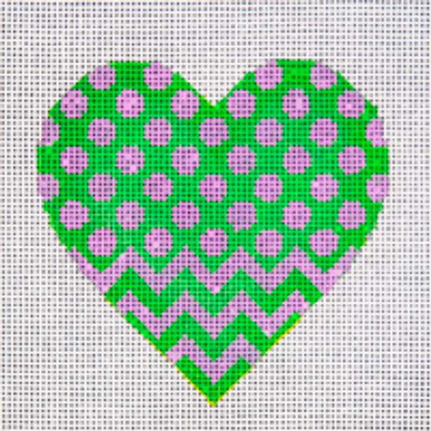 Holiday H072 Green Happy Heart 5 x 5 18 Mesh JP Needlepoint