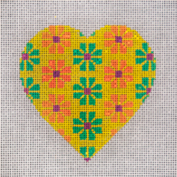 Holiday H078 yellow Happy Heart  5 x 5 18 Mesh JP Needlepoint