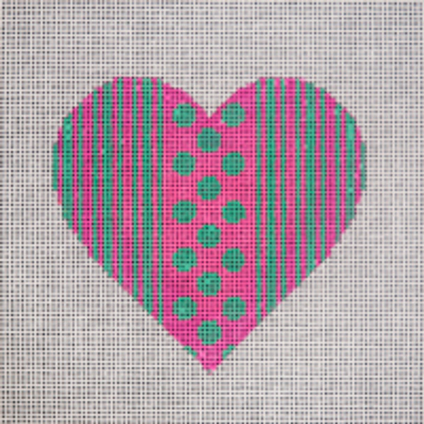 Holiday H075 Pink Happy Heart  5 x 5 18 Mesh JP Needlepoint