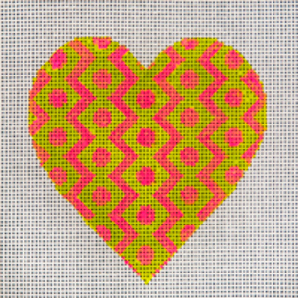 Holiday H073 Light green Happy Heart 5 x 5 18 Mesh JP Needlepoint